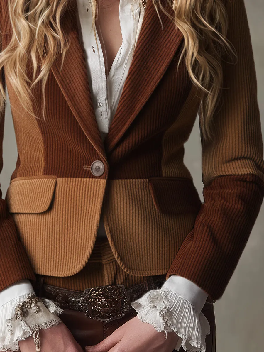 Retro Western Style Patchwork Corduroy Blazer sold by Oyrosy product image thumbnail 4