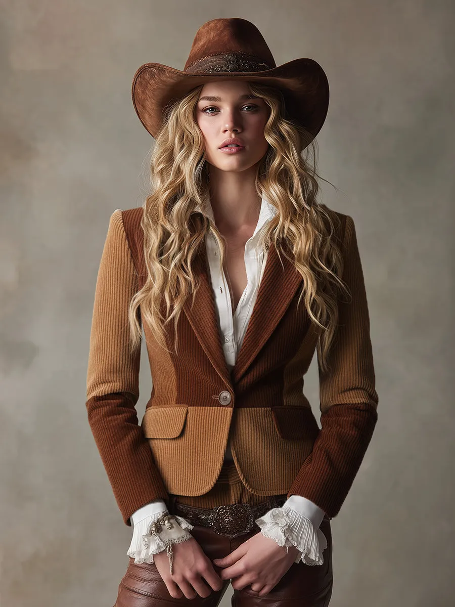 Retro Western Style Patchwork Corduroy Blazer sold by Oyrosy product image thumbnail 2