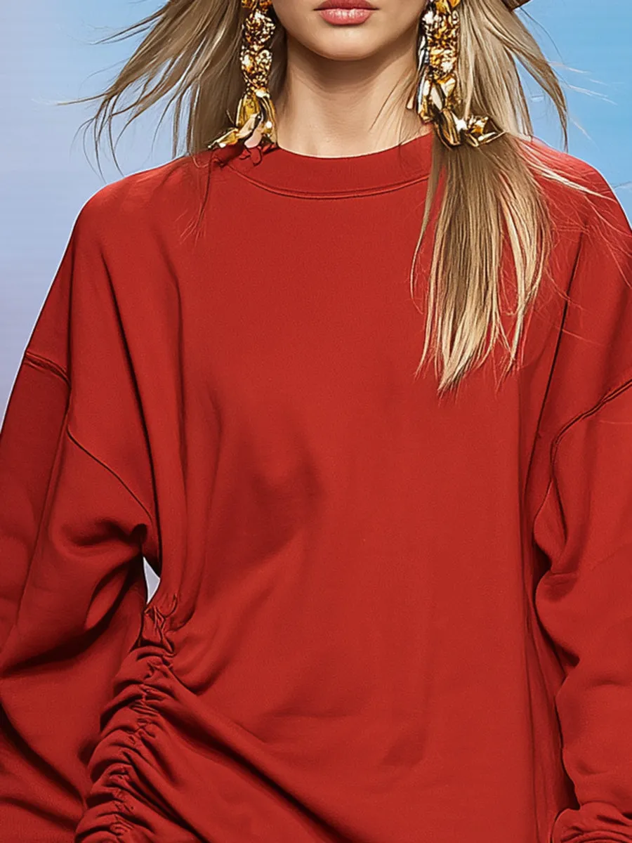 Chic Sporty Loose-fit Ruched Mini Sweatshirt Dress sold by Oyrosy product image thumbnail 3