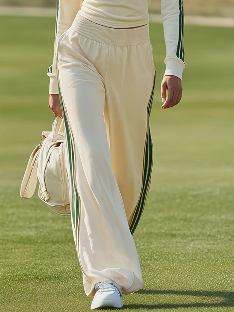 Sporty Retro Striped Embroidered Cotton Long-Sleeve Sweatshirt And Wide-Leg Pants Set sold by Oyrosy product image thumbnail 3