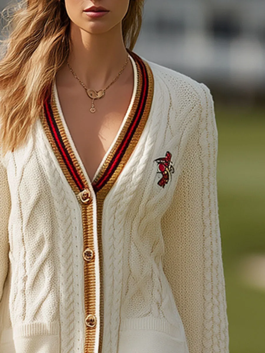 Fashionable Retro Embroidered Striped Cream White Cable Knit Cardigan Mini Dress sold by Oyrosy product image thumbnail 3