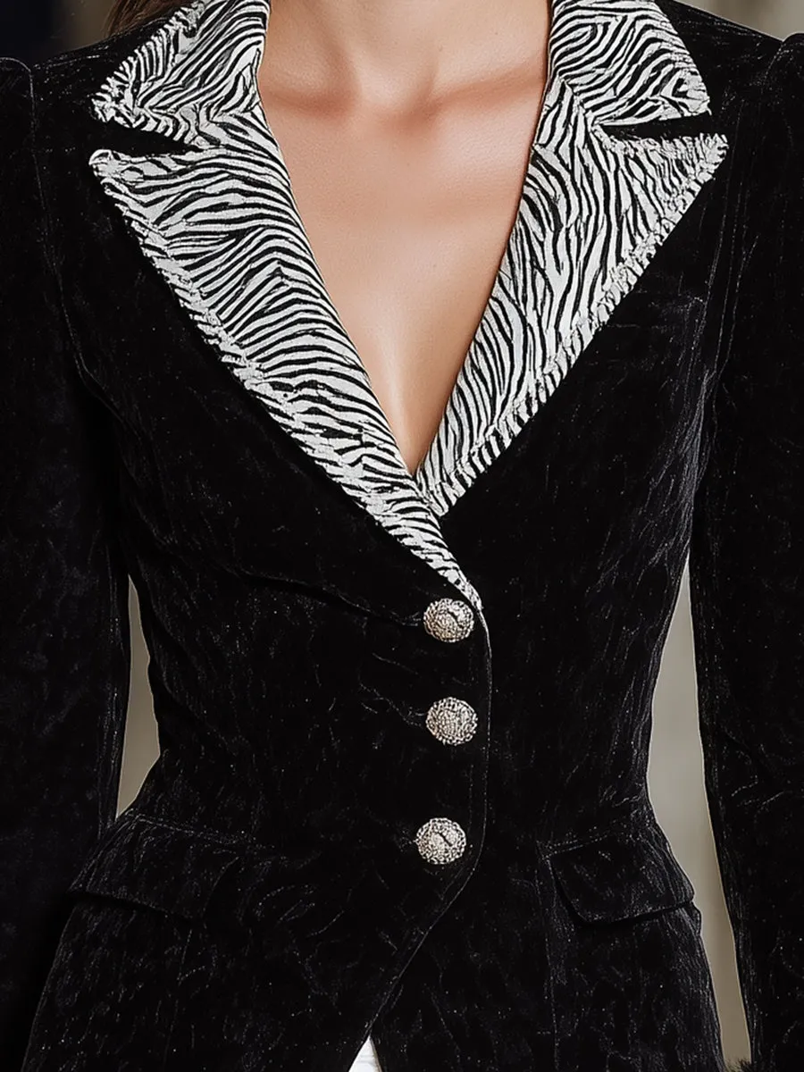 Retro Black Velvet Collar Zebra Print Cuffs Fur Blazer sold by Oyrosy product image thumbnail 4