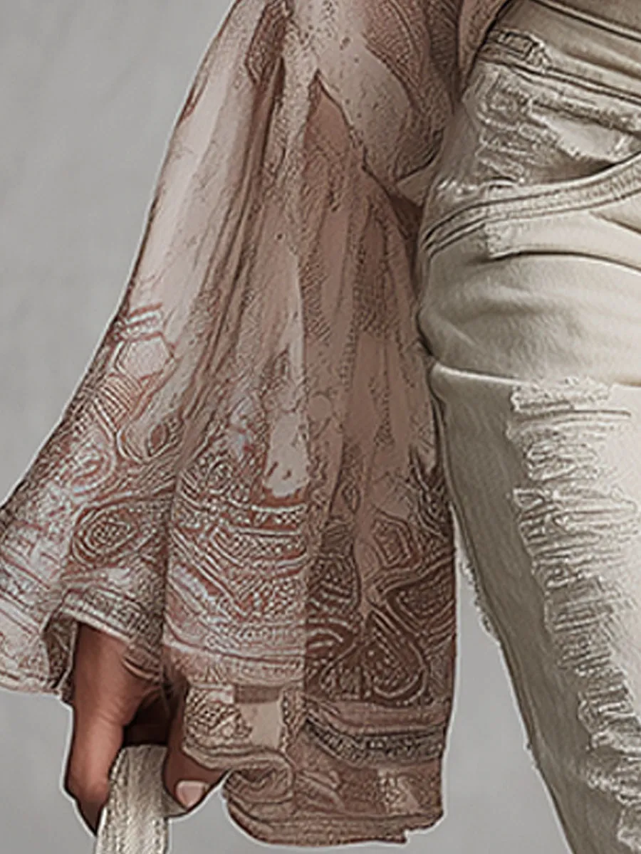 Stylish And Elegant Pink Paisley Chiffon Flared Sleeve Shirt sold by Oyrosy product image thumbnail 4