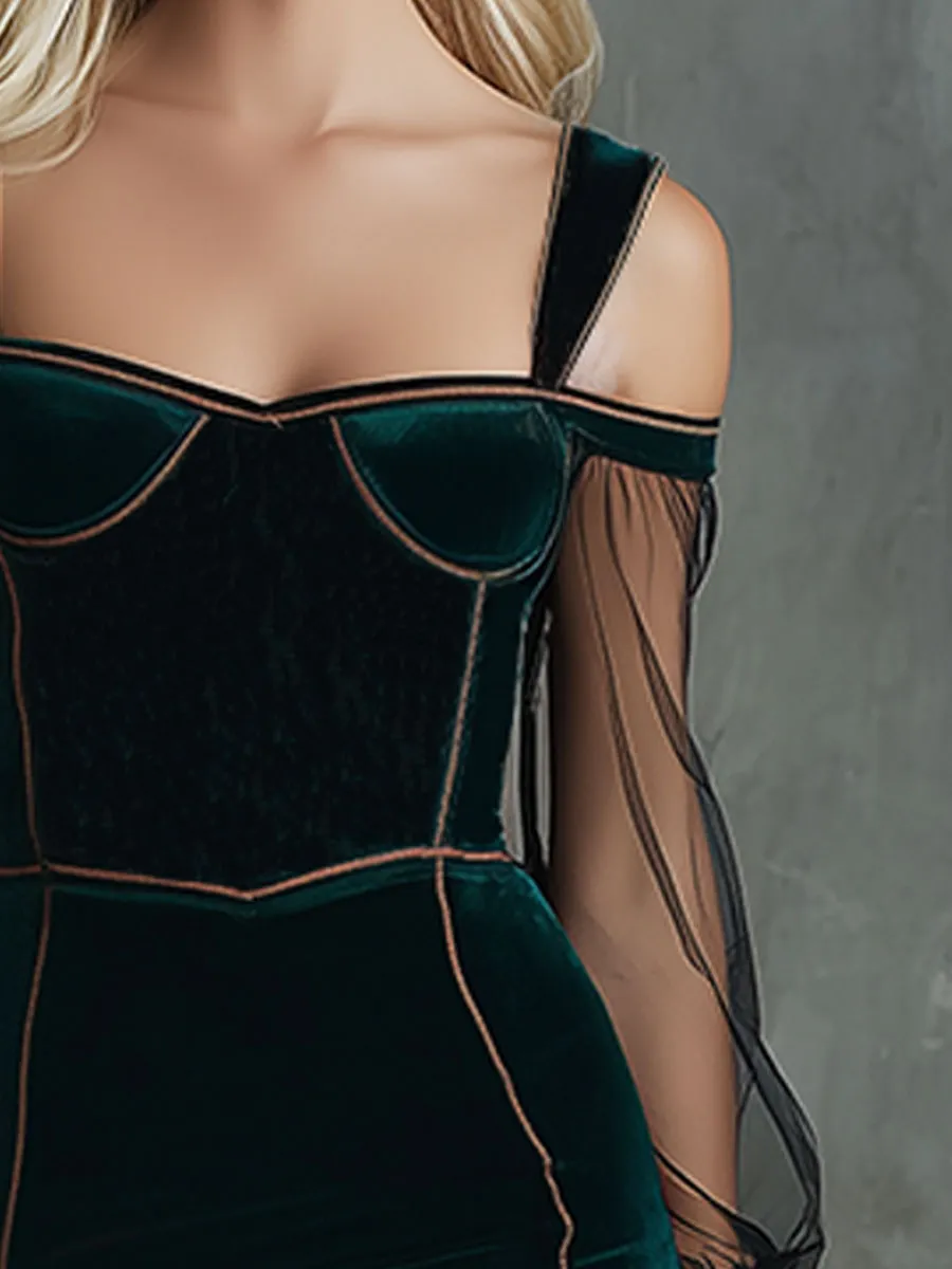 Retro Sexy Green Long-sleeved Off-shoulder Halter Midi Dress sold by Oyrosy product image thumbnail 3