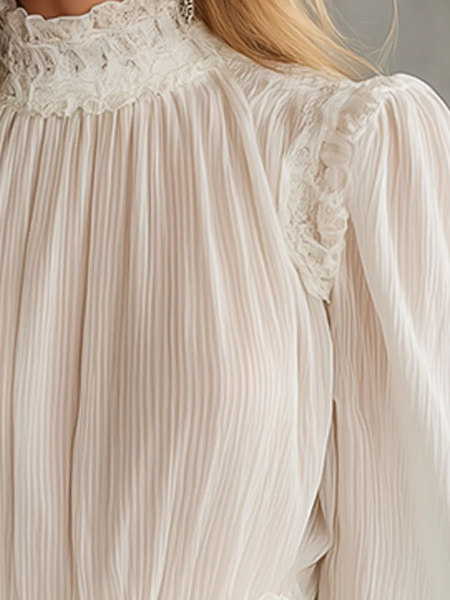 Stylish And Elegant White Chiffon Lace Ruffled Shirt sold by Oyrosy product image thumbnail 3