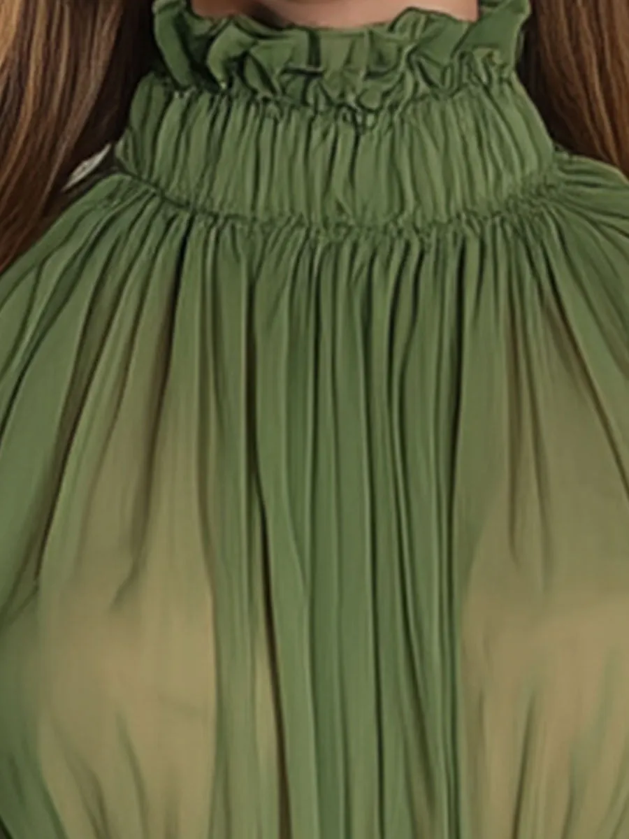 Stylish And Elegant Green Chiffon Puff Sleeve Ruffle Mini Dress sold by Oyrosy product image thumbnail 3