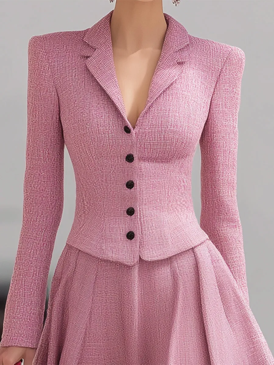 Elegant Pink Tweed Lapel Coat And Skirt Set sold by Oyrosy product image thumbnail 4