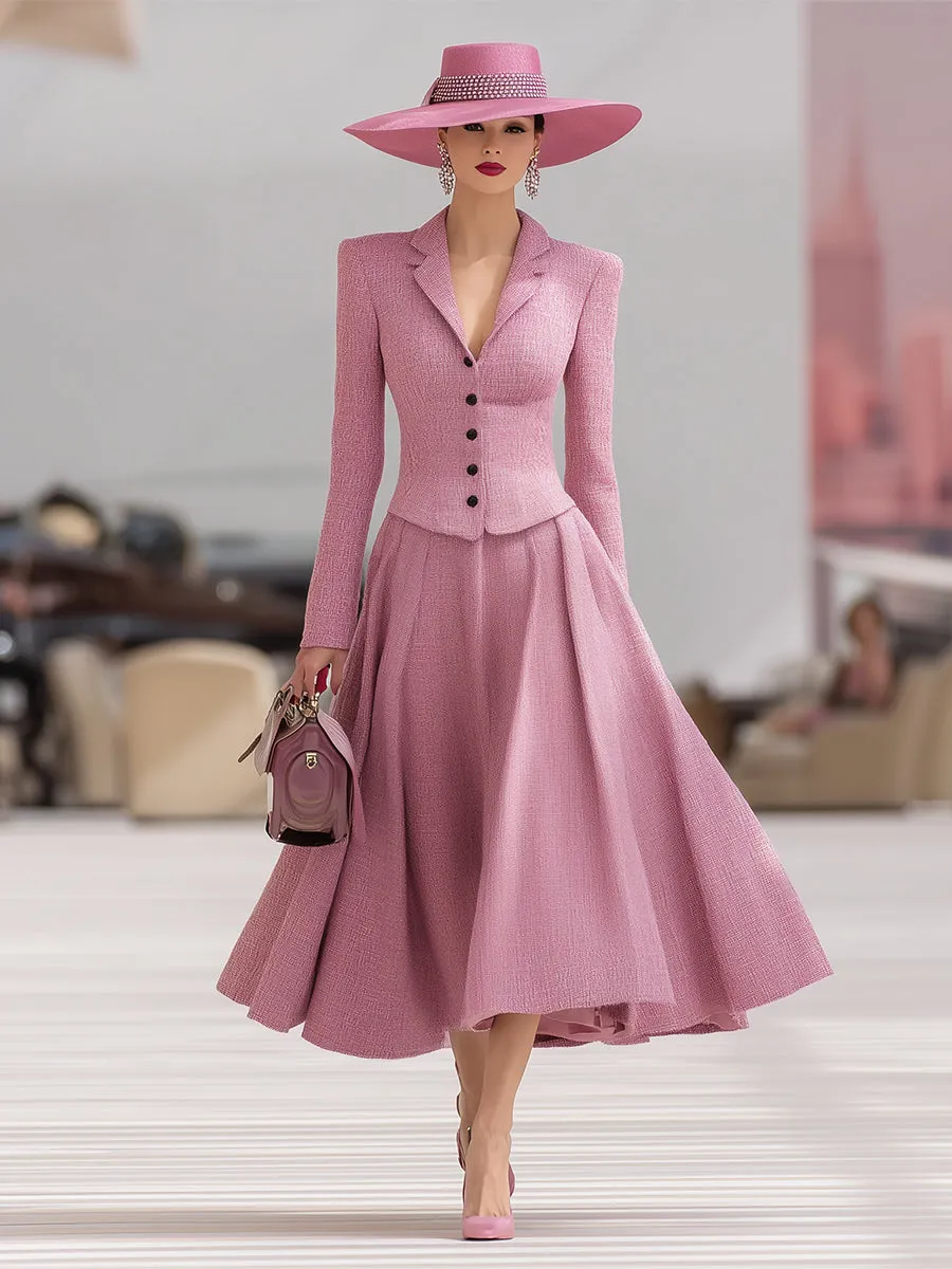 Elegant Pink Tweed Lapel Coat And Skirt Set sold by Oyrosy product image thumbnail 2