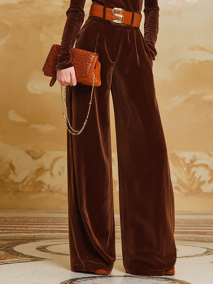 High-end And Fashionable High-neck Long-sleeved Top And Wide-leg Pants Velvet Set sold by Oyrosy product image thumbnail 4