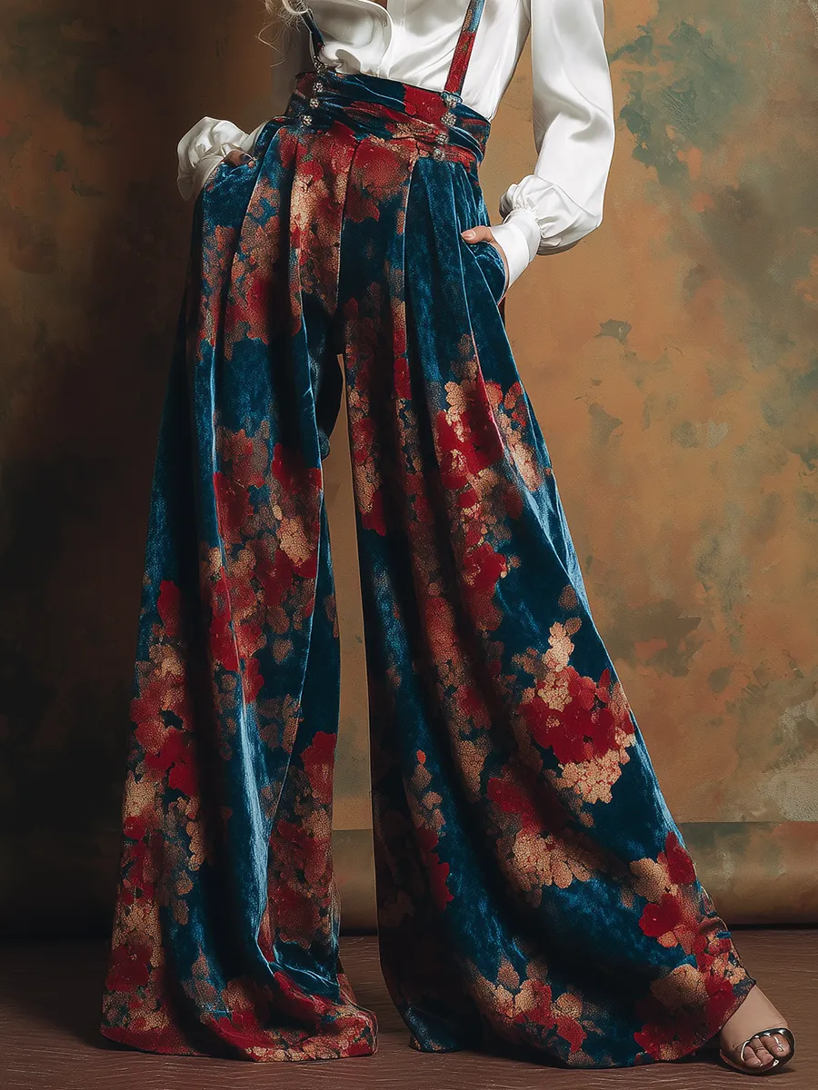 Retro-chic Printed Velvet Wide-leg Overalls sold by Oyrosy product image thumbnail 4