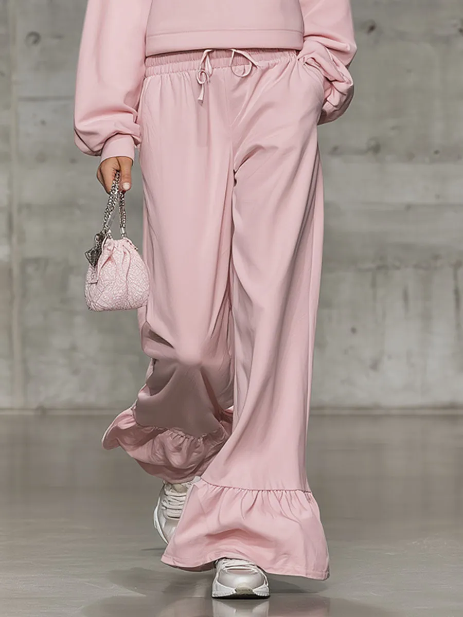 Loose-fitting Stand-up Collar Half-zip Ruffle Sweatshirt And Casual Pants Set sold by Oyrosy product image thumbnail 3