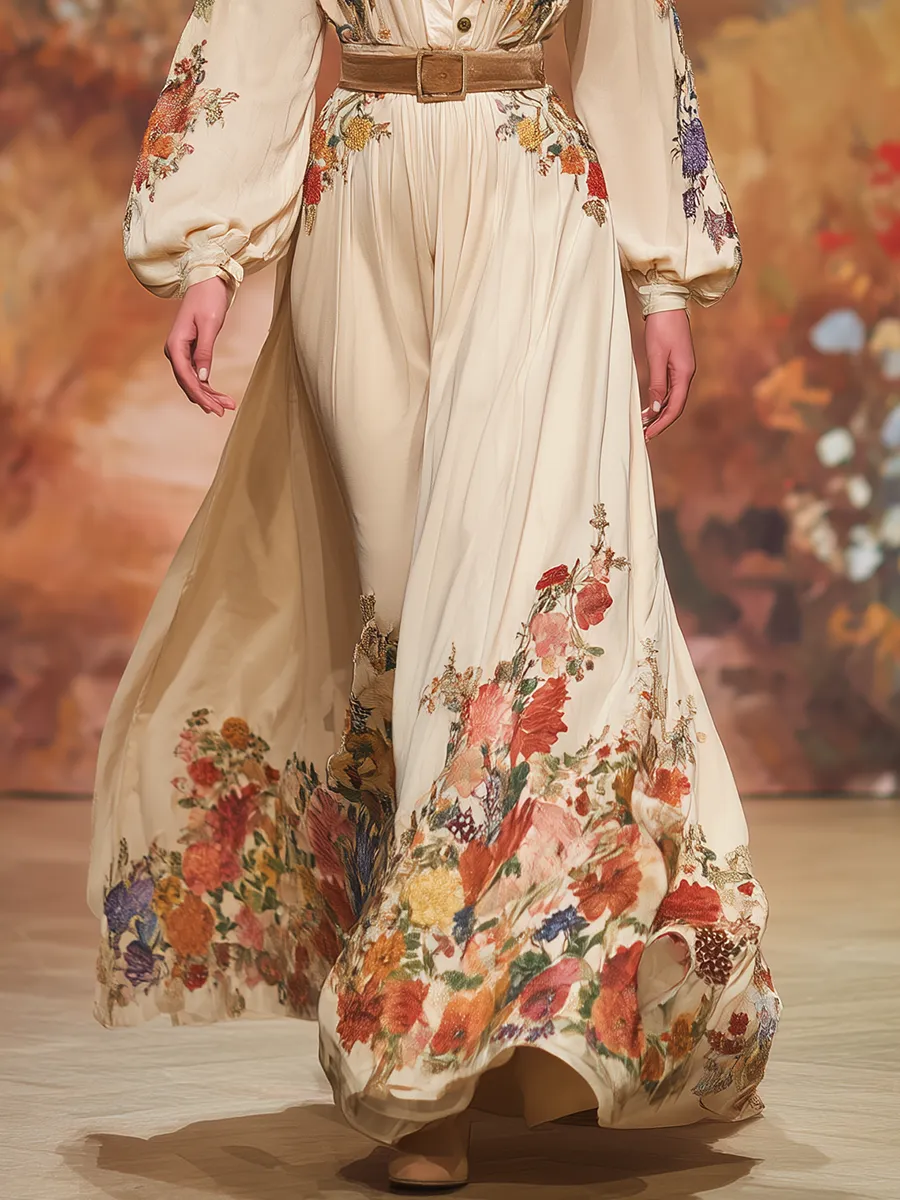 Elegant French Retro Floral Print Maxi Dress sold by Oyrosy product image thumbnail 4