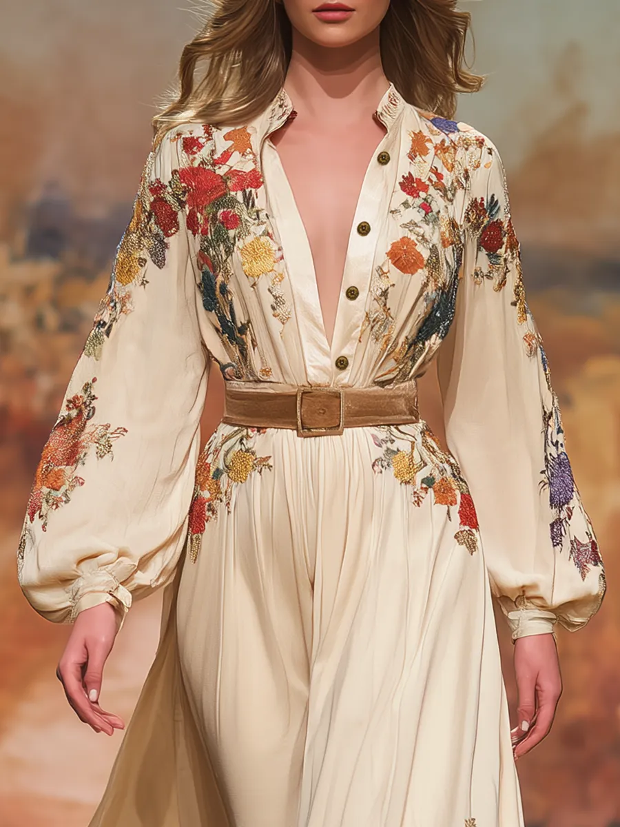 Elegant French Retro Floral Print Maxi Dress sold by Oyrosy product image thumbnail 3