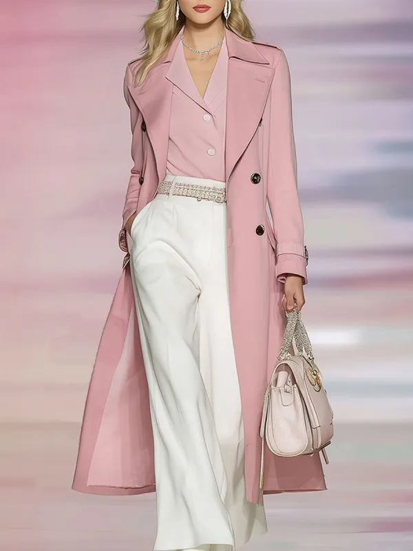 Stylish And Elegant Pink Double-breasted Long Trench Coat sold by Oyrosy