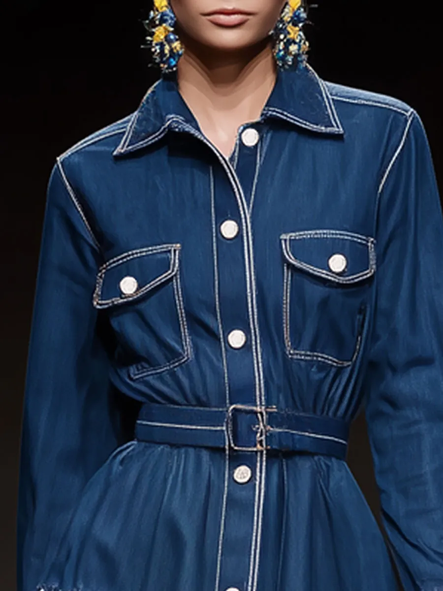 Fashionable Retro Mesh Polka Dot Ruffled Blue Denim Jacket Shirt sold by Oyrosy product image thumbnail 3