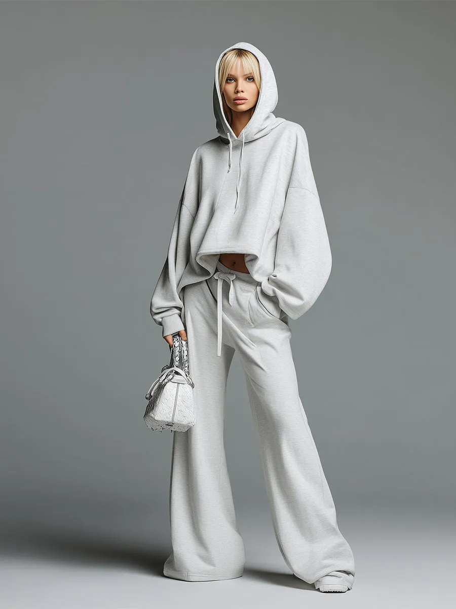 Casual Loose-fitting Grayish White Hooded Sweatshirt And Wide-leg Pants Sports Set sold by Oyrosy product image thumbnail 2