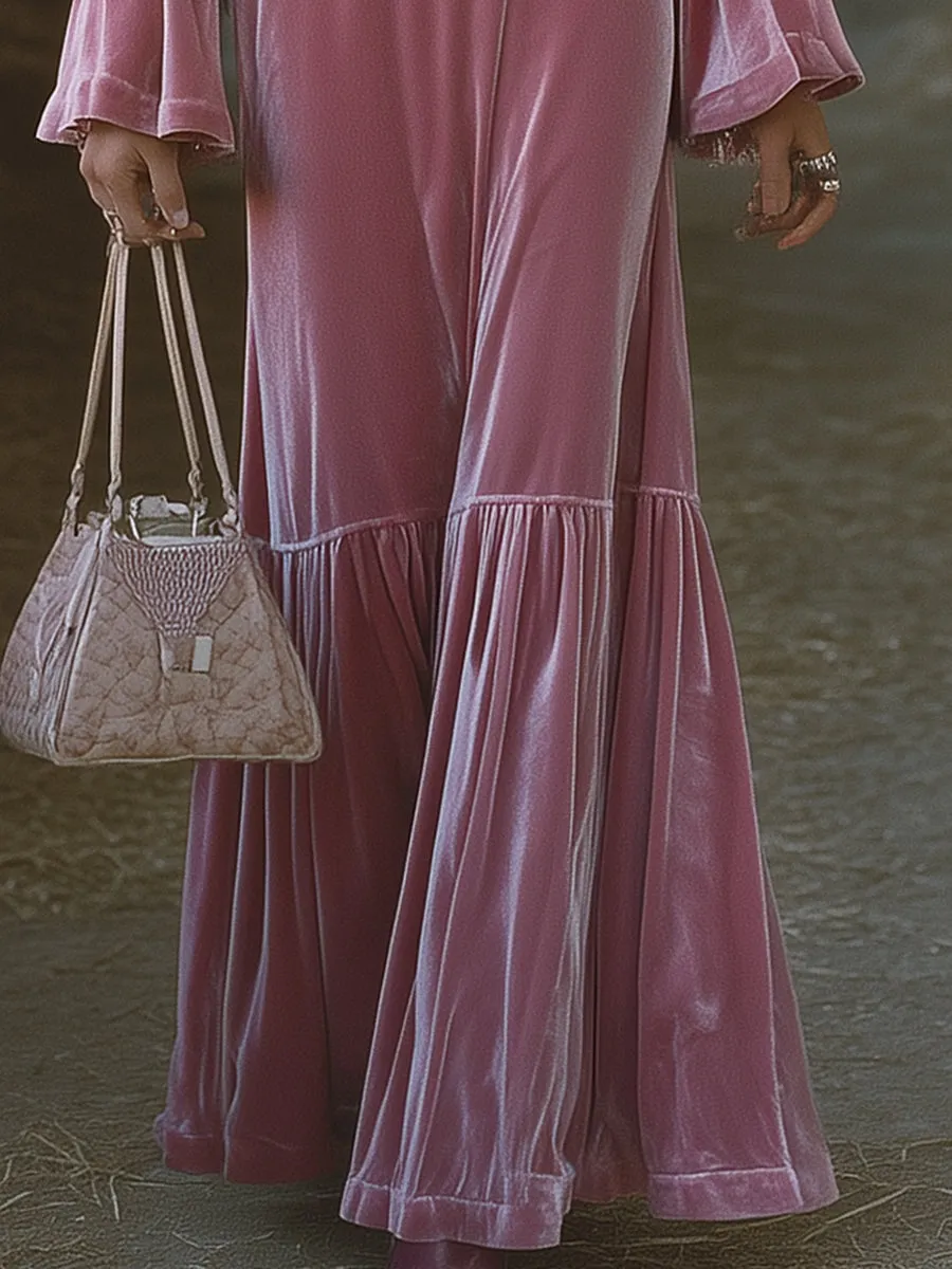 Western-style Elegant Teardrop Neckline And Flared Sleeve Maxi Dress sold by Oyrosy product image thumbnail 3