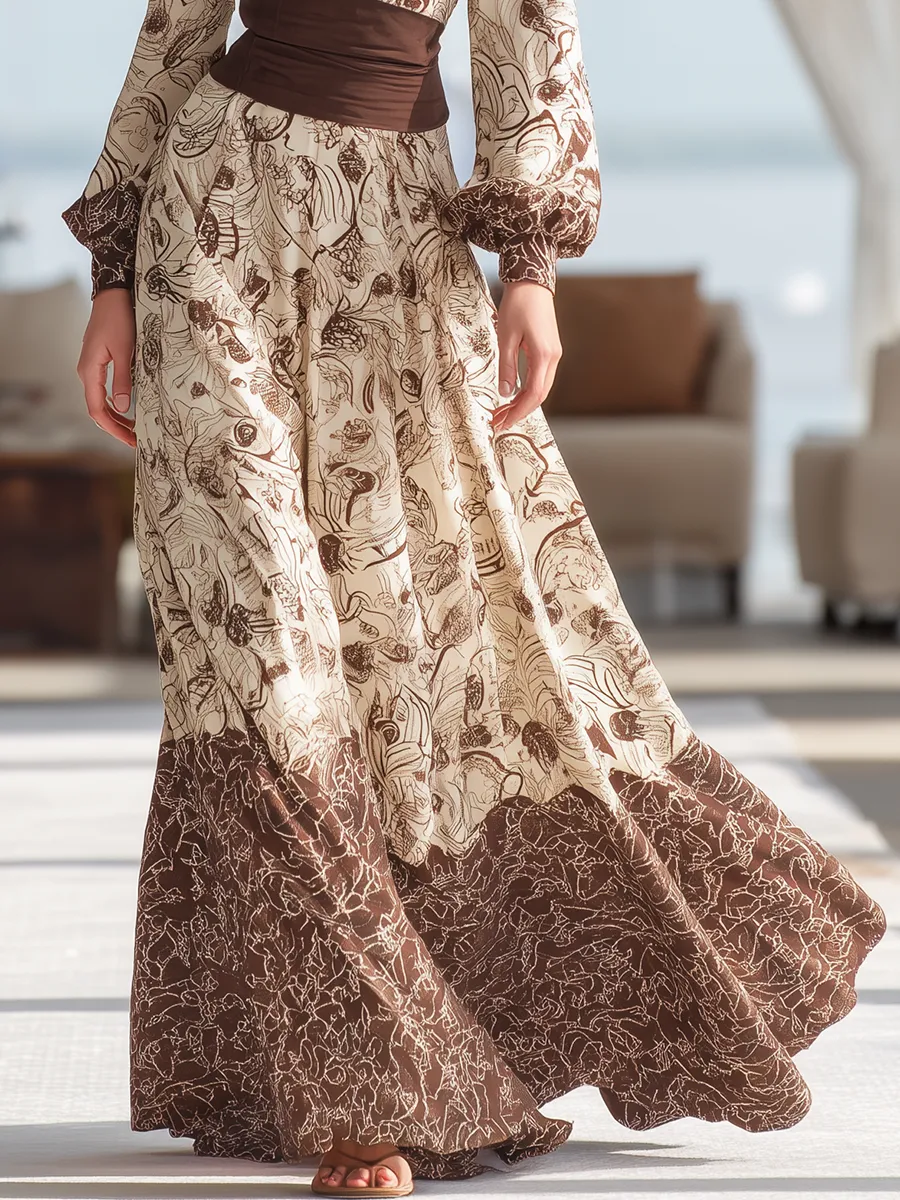 Retro Print Elegant Long-Sleeved Shirt Dress sold by Oyrosy product image thumbnail 4