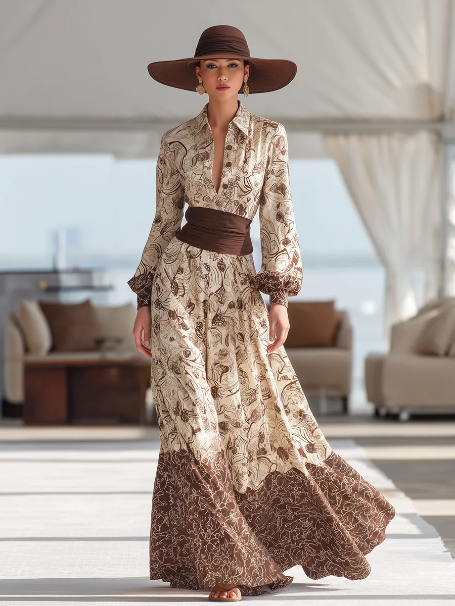 Retro Print Elegant Long-Sleeved Shirt Dress sold by Oyrosy product image thumbnail 2