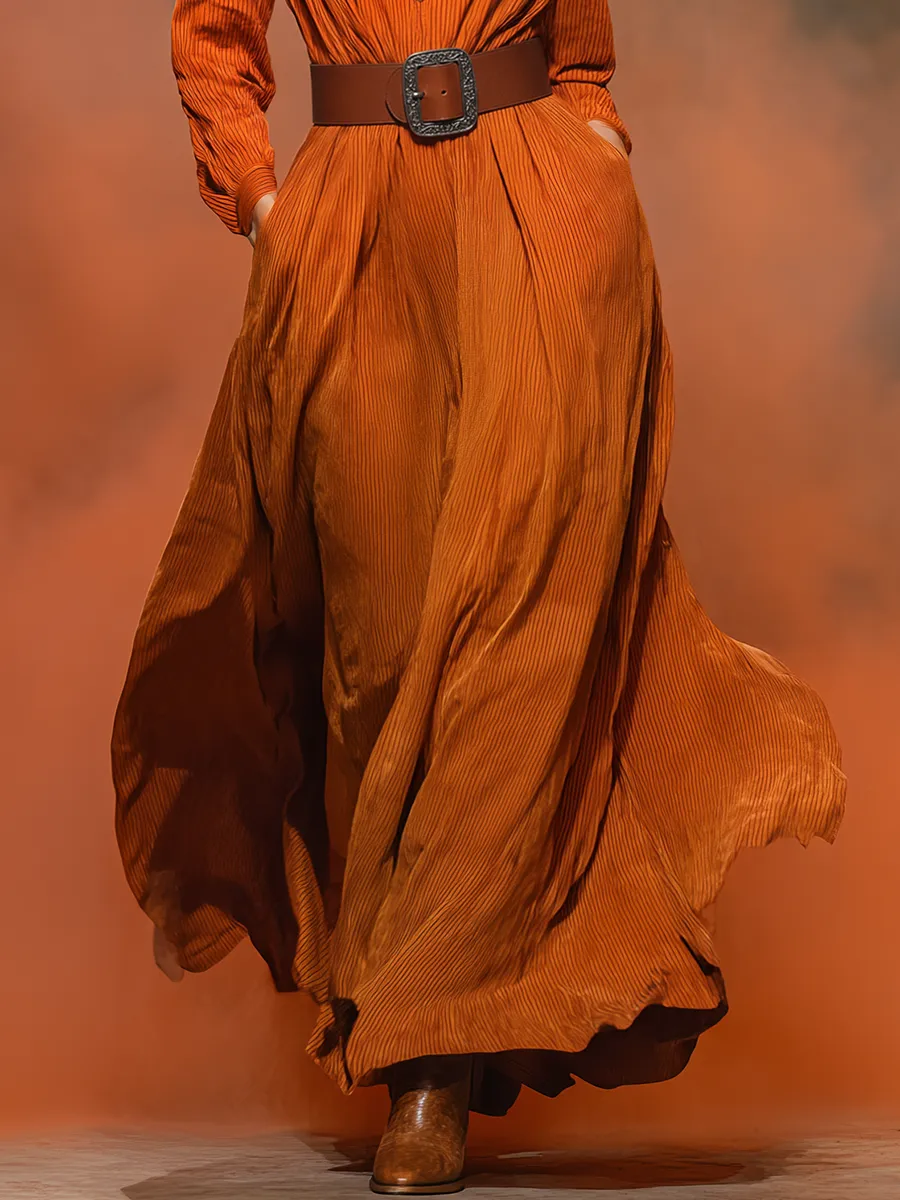 Retro Solid Color Corduroy Long-sleeved Maxi Dress sold by Oyrosy product image thumbnail 4