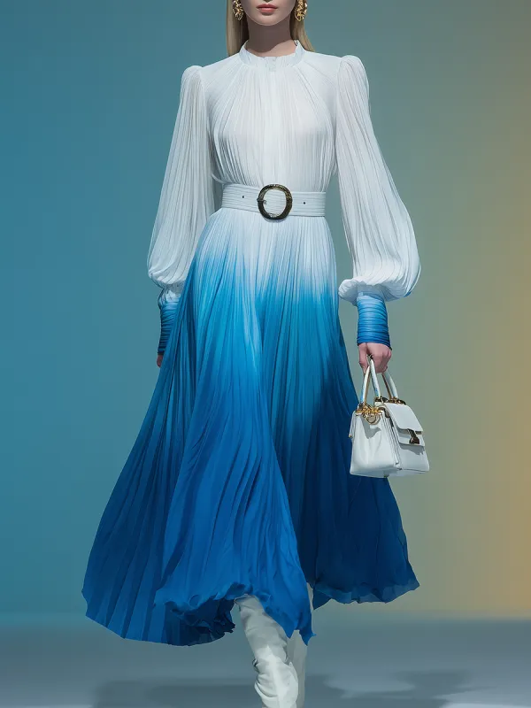 Elegant Gradient Print Pleated Chiffon Maxi Dress sold by Oyrosy