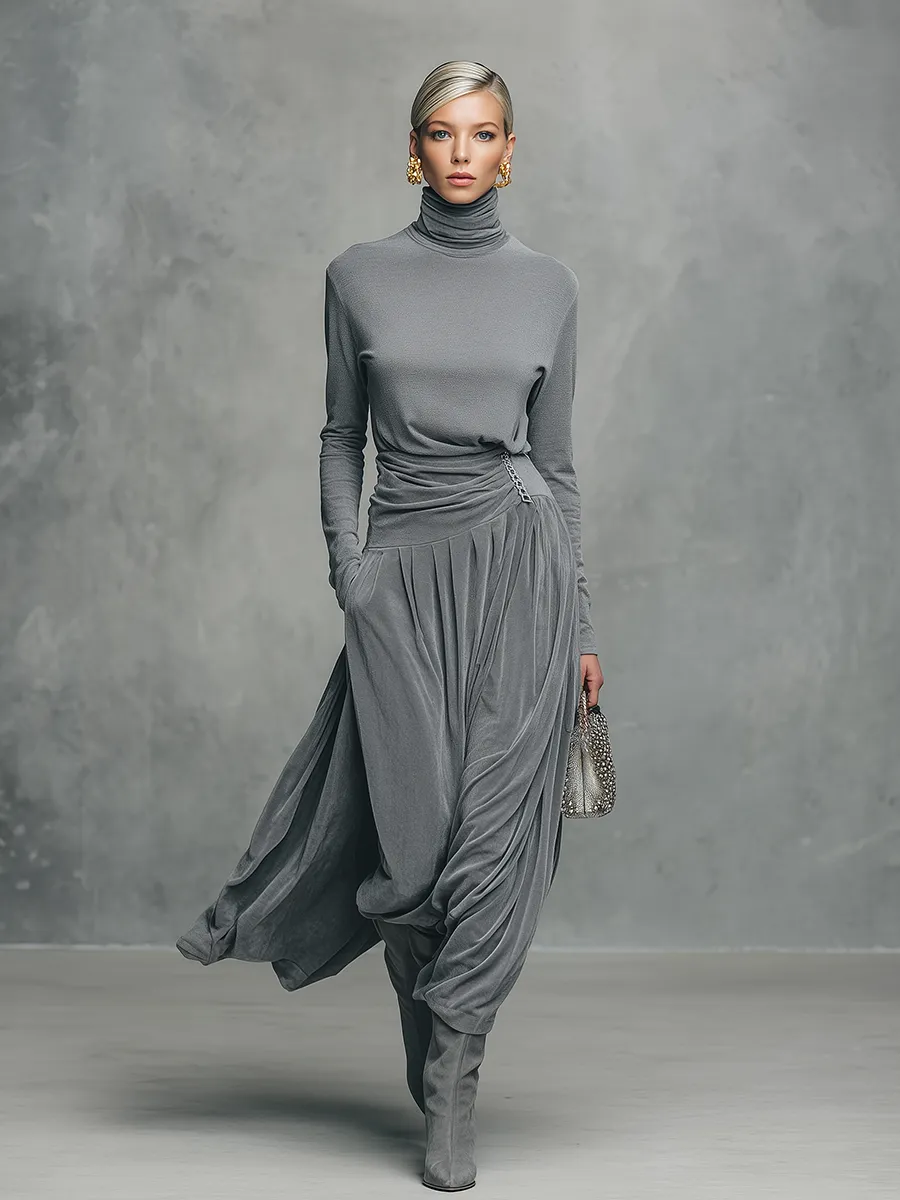 Elegant Retro Stand-up Collar Long-sleeved T-shirt And Velvet Skirt Set sold by Oyrosy product image thumbnail 2