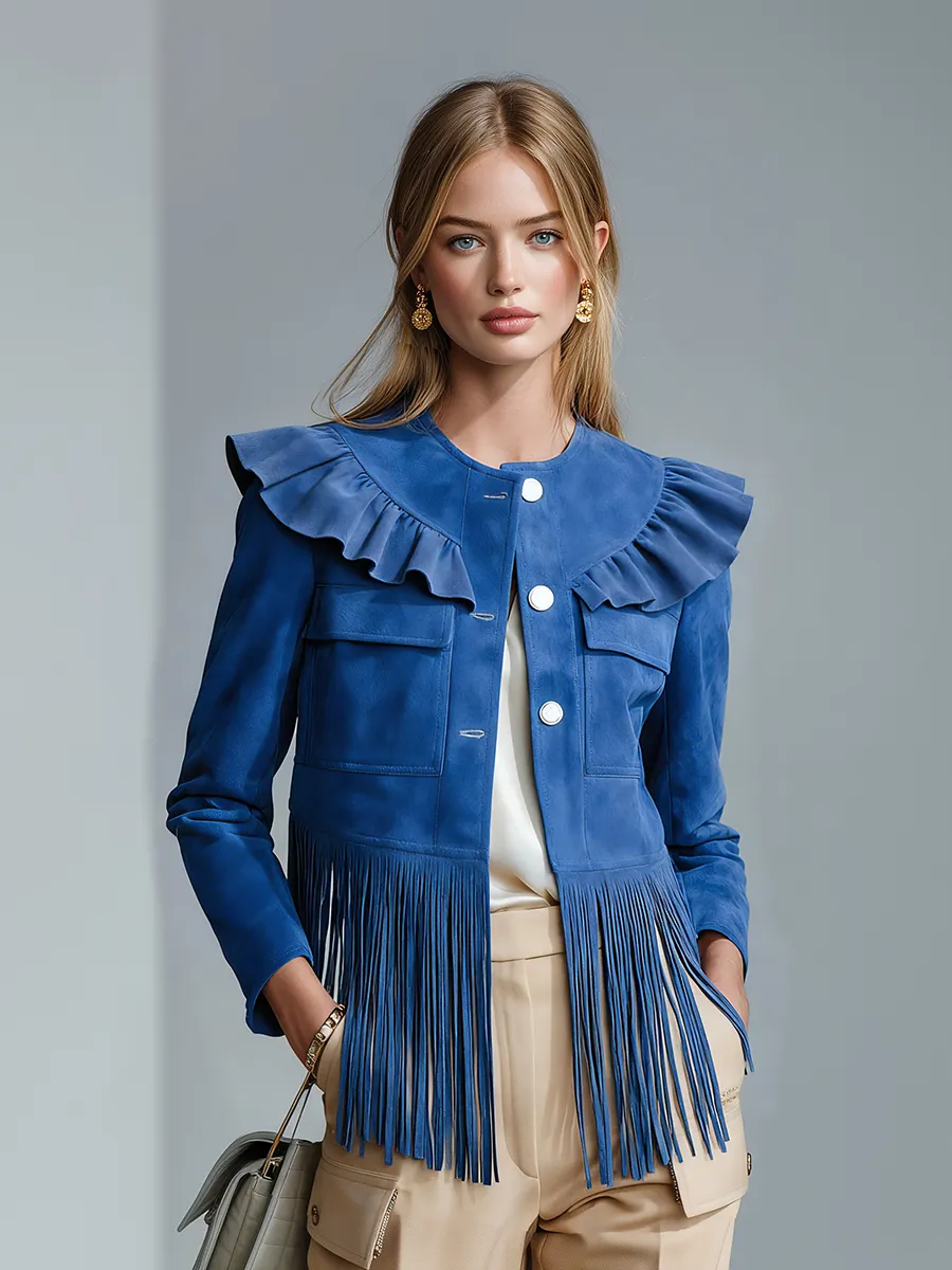 Elegant Stylish Ruffled Hem Tassel Faux Suede Jacket sold by Oyrosy product image thumbnail 2