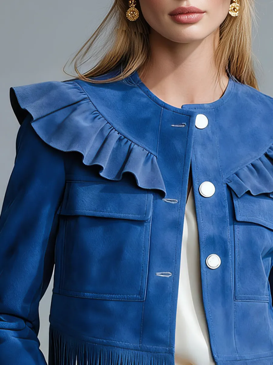 Elegant Stylish Ruffled Hem Tassel Faux Suede Jacket sold by Oyrosy product image thumbnail 3