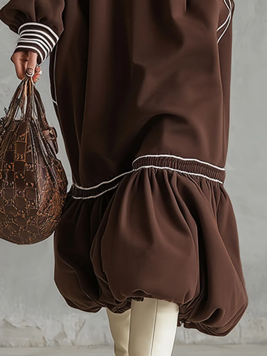 Stylish Sporty White-trimmed Brown Midi Dress sold by Oyrosy product image thumbnail 4