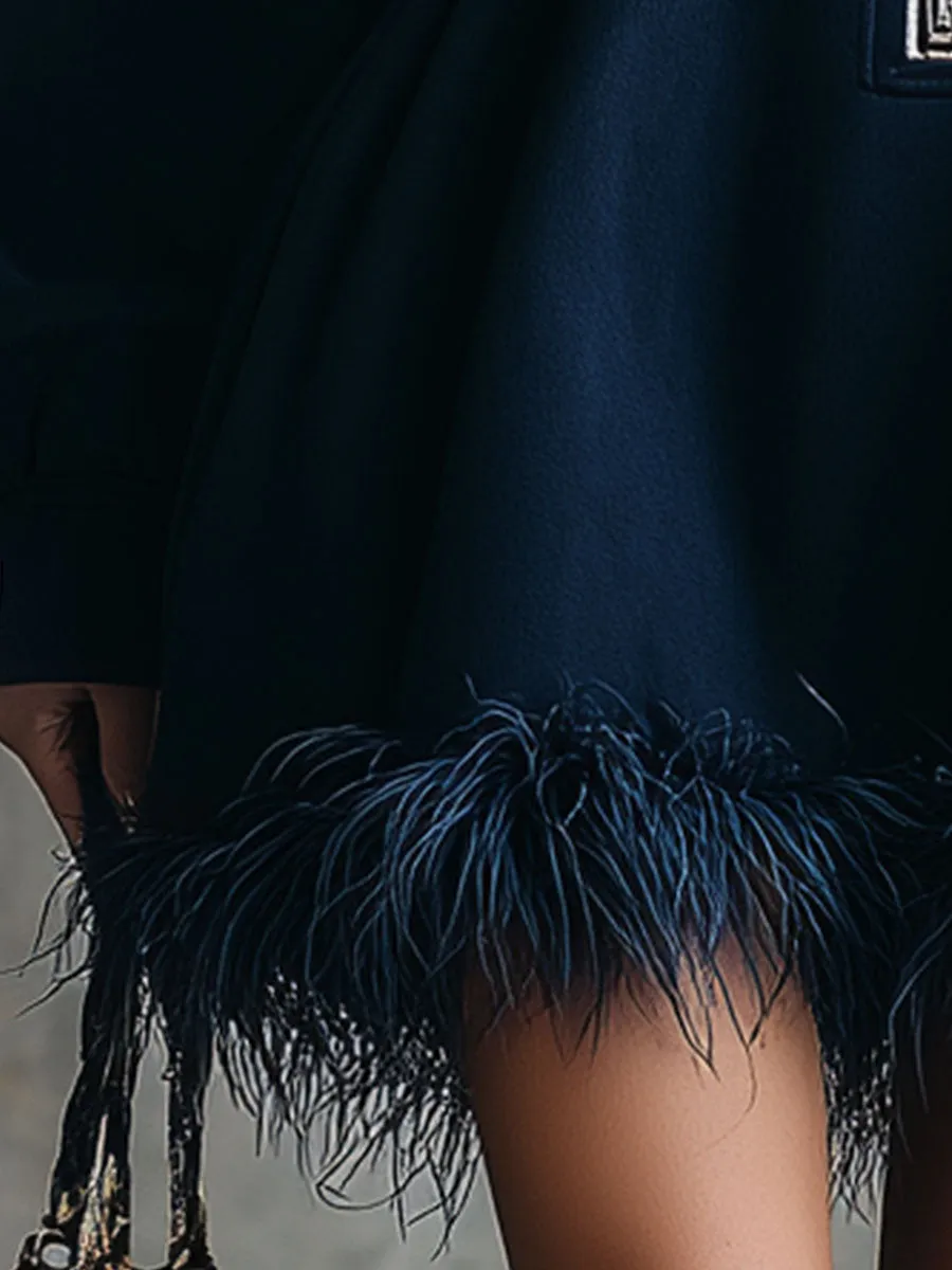 Fashionable Sporty Blue Faux Feather Embellished Mini Dress sold by Oyrosy product image thumbnail 4