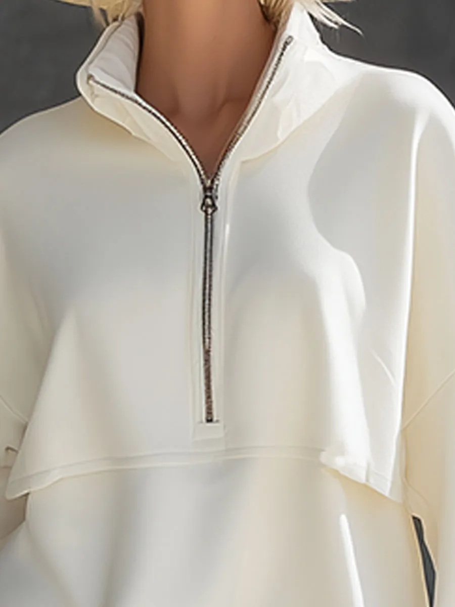 Stylish Sporty White Half-zip Ruffled Hem Mini Dress sold by Oyrosy product image thumbnail 3