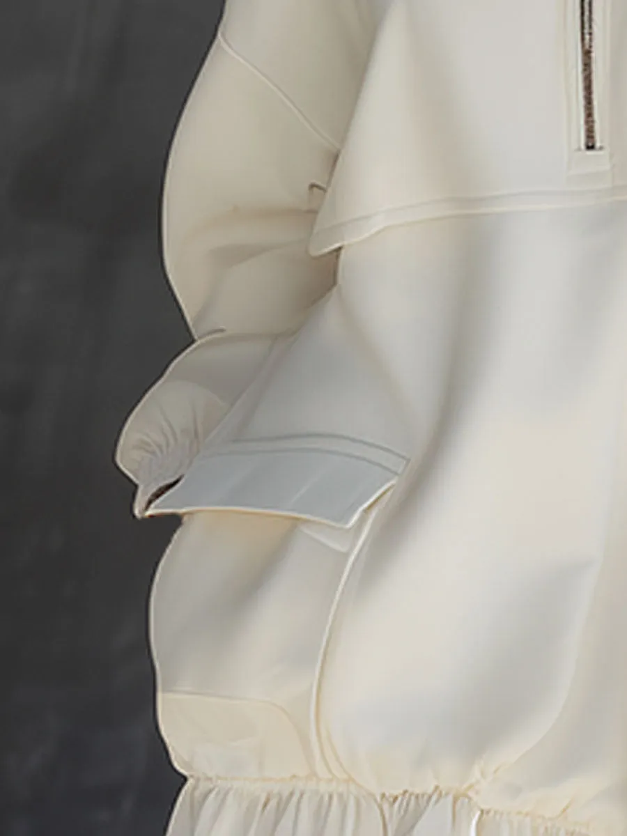 Stylish Sporty White Half-zip Ruffled Hem Mini Dress sold by Oyrosy product image thumbnail 4