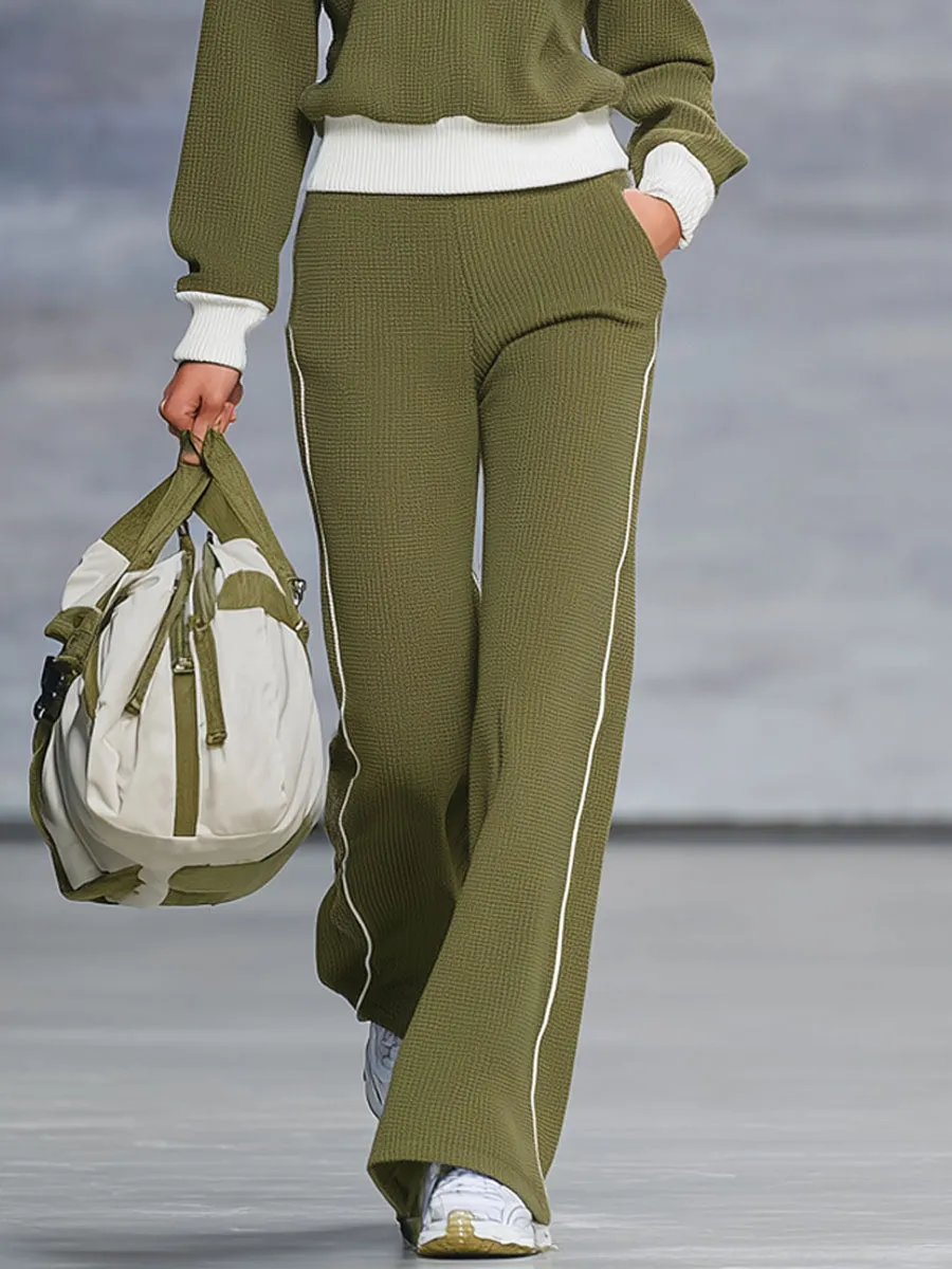 Loose-fitting Color-blocked Waffle Sweatshirt And Sweatpants Set sold by Oyrosy product image thumbnail 3