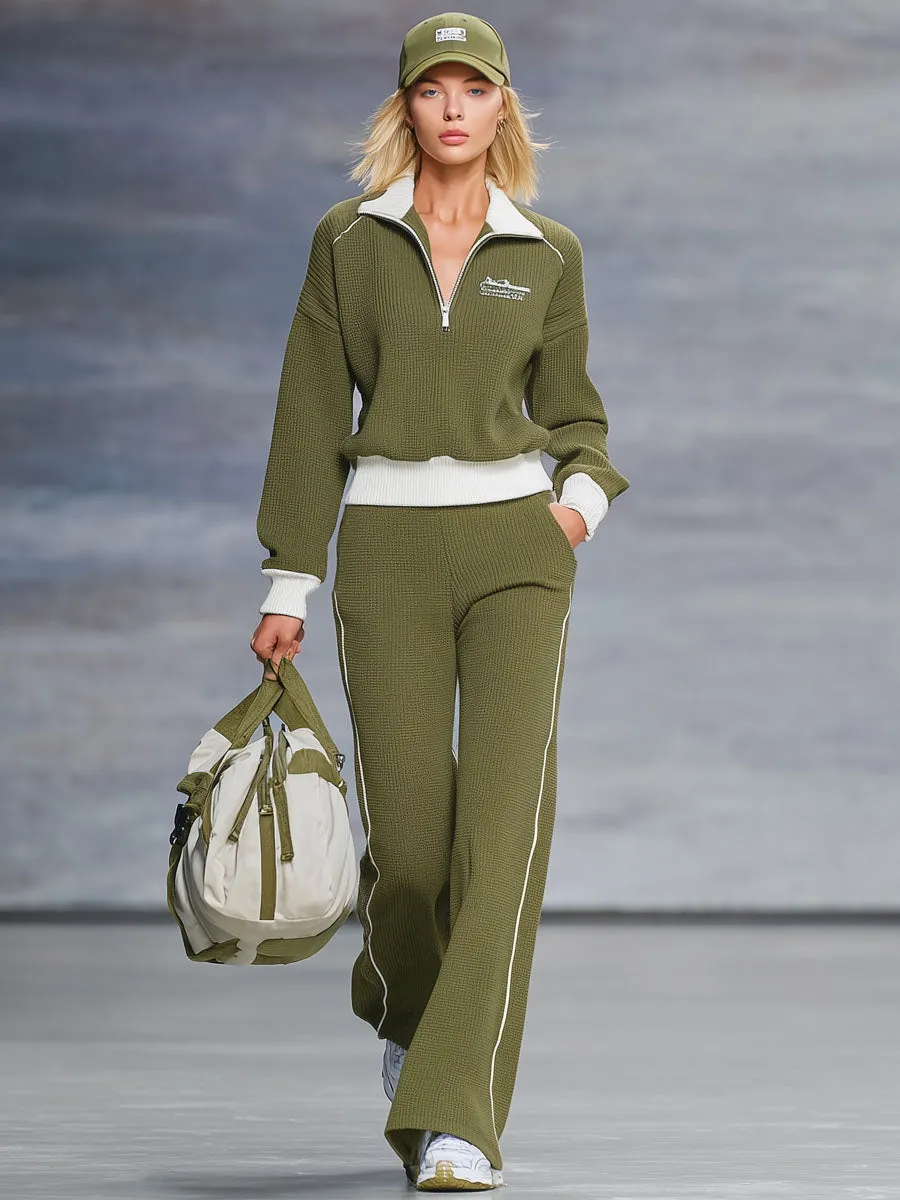 Loose-fitting Color-blocked Waffle Sweatshirt And Sweatpants Set sold by Oyrosy product image thumbnail 4