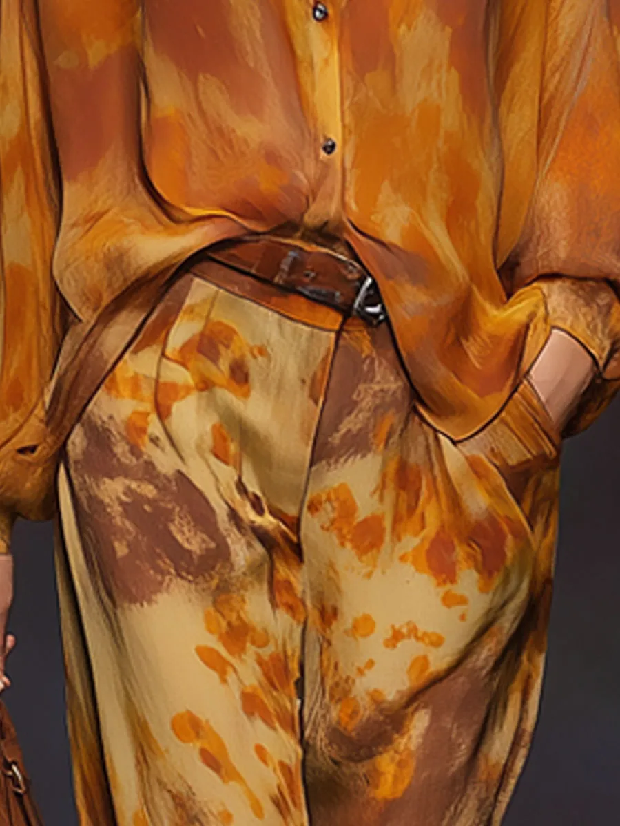 Fashionable Retro Orange Chiffon Wide-leg Pants sold by Oyrosy product image thumbnail 3