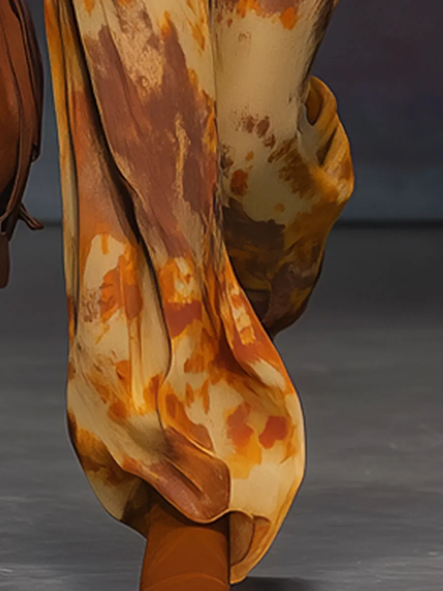 Fashionable Retro Orange Chiffon Wide-leg Pants sold by Oyrosy product image thumbnail 4