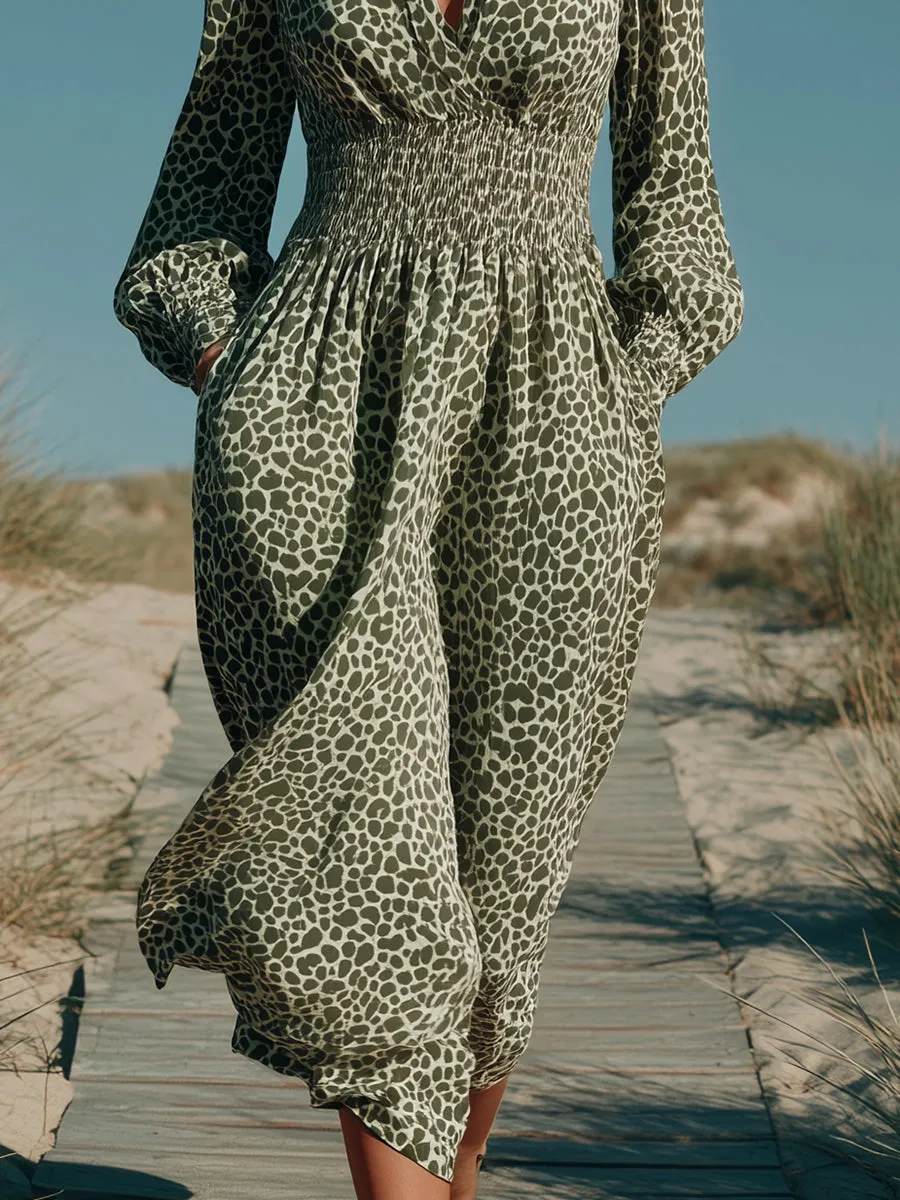 Stylish Vacation Green Leopard Print Fitted Midi Dress sold by Oyrosy product image thumbnail 4