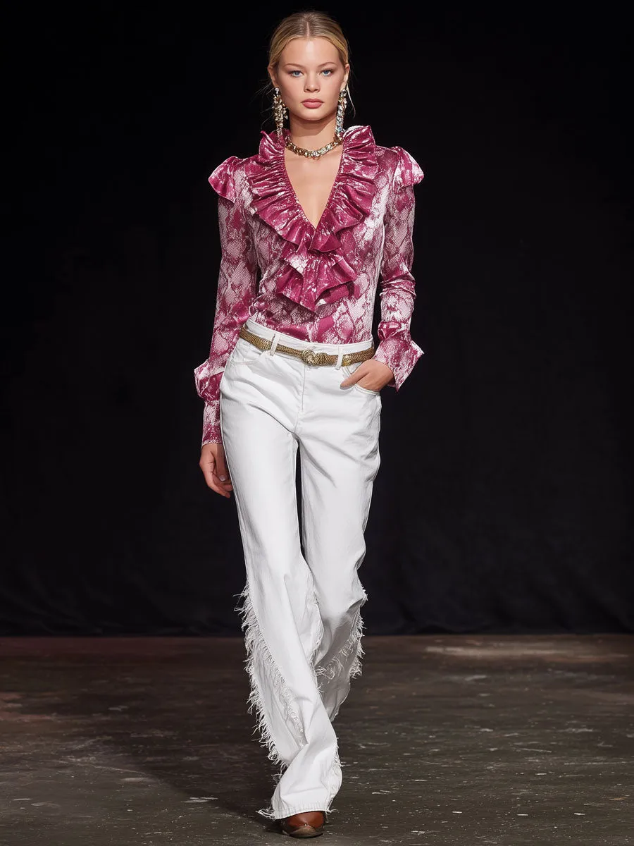 Stylish Retro Frayed White Flared Jeans sold by Oyrosy product image thumbnail 2