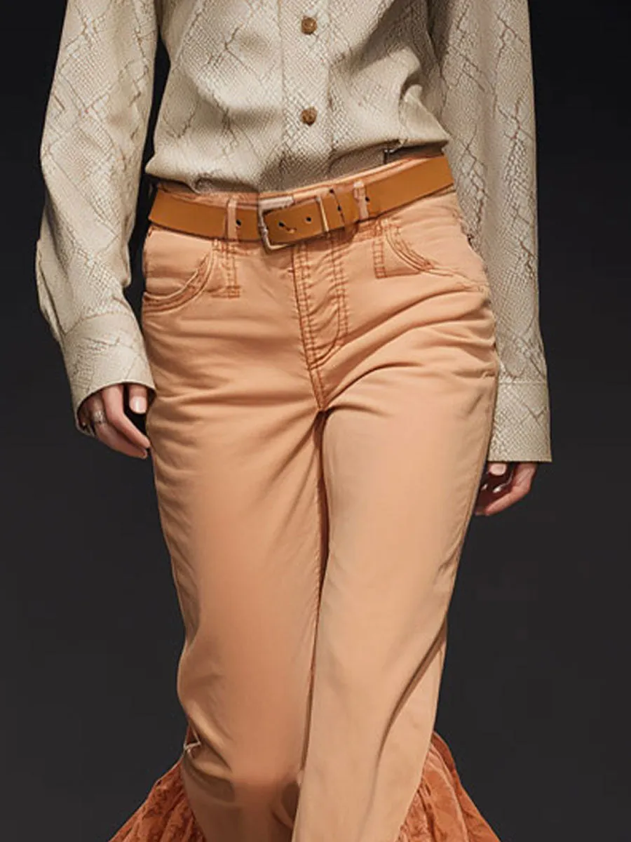 Fashionable Retro Ruffled Lace Orange Cotton Flared Pants sold by Oyrosy product image thumbnail 4