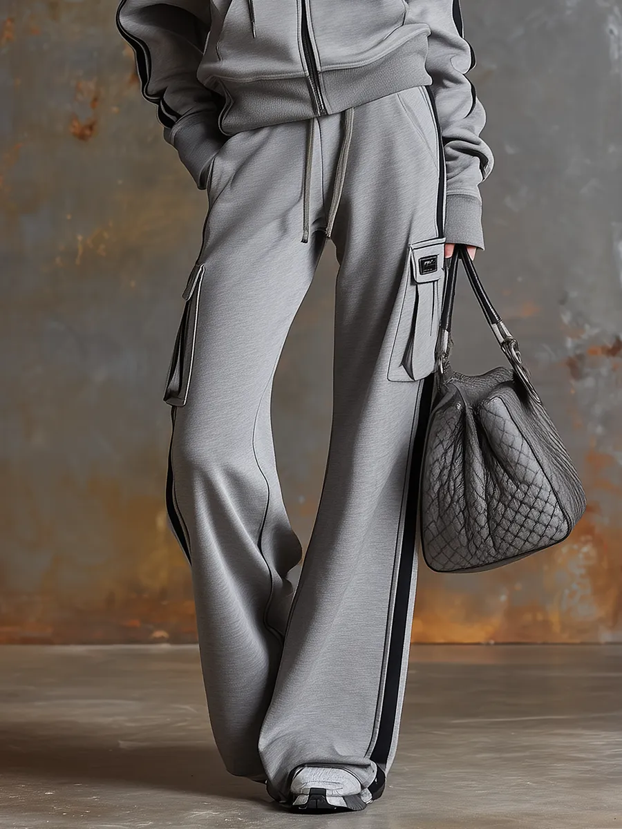 Retro Sporty Hoodie And Flared Pants Set sold by Oyrosy product image thumbnail 4