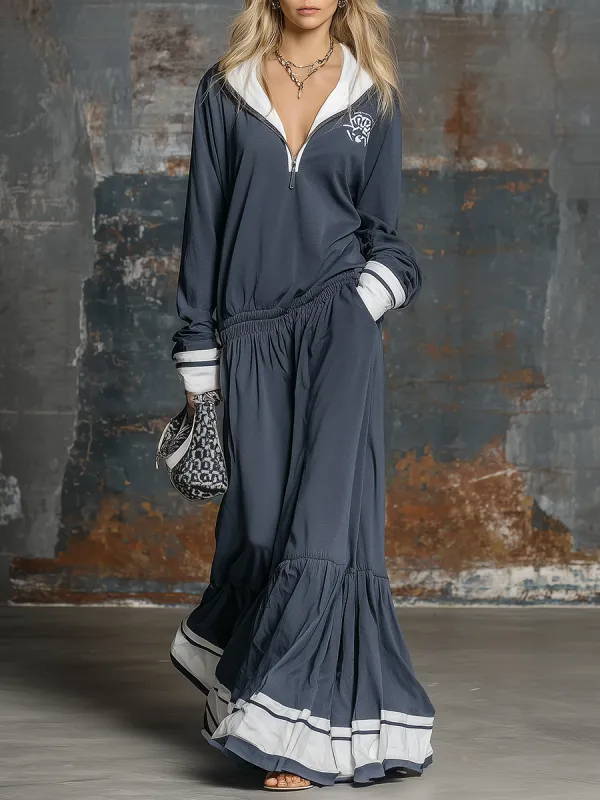 Retro Sporty Color-blocked Maxi Dress sold by Oyrosy