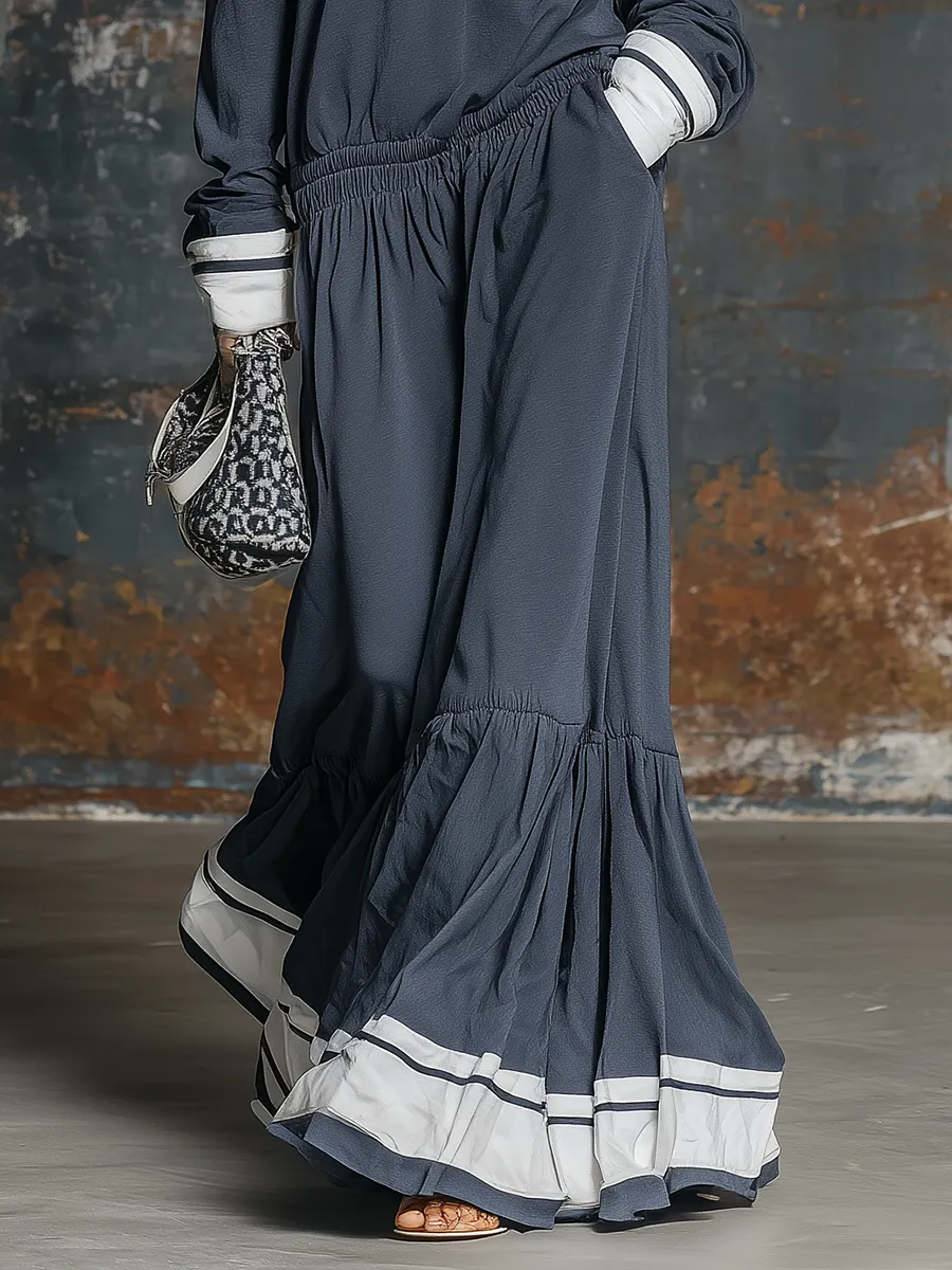 Retro Sporty Color-blocked Maxi Dress sold by Oyrosy product image thumbnail 4