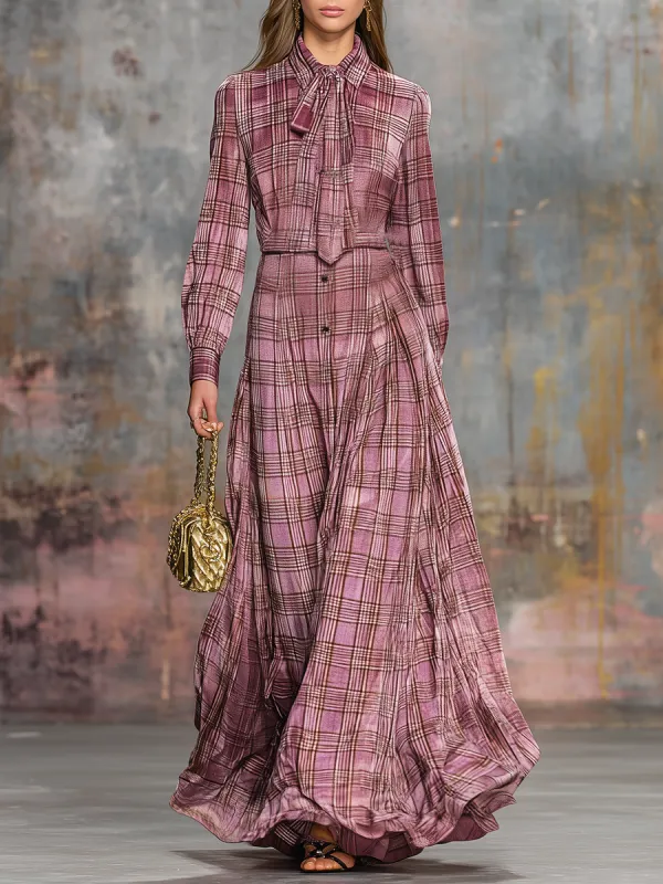 Retro Plaid Printed Velvet Maxi Dress sold by Oyrosy