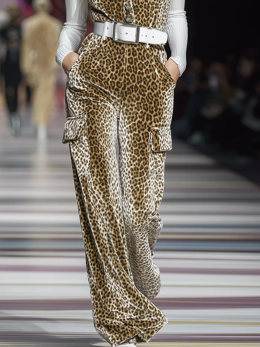 Casual And Stylish Leopard Print Velvet Overalls sold by Oyrosy product image thumbnail 4