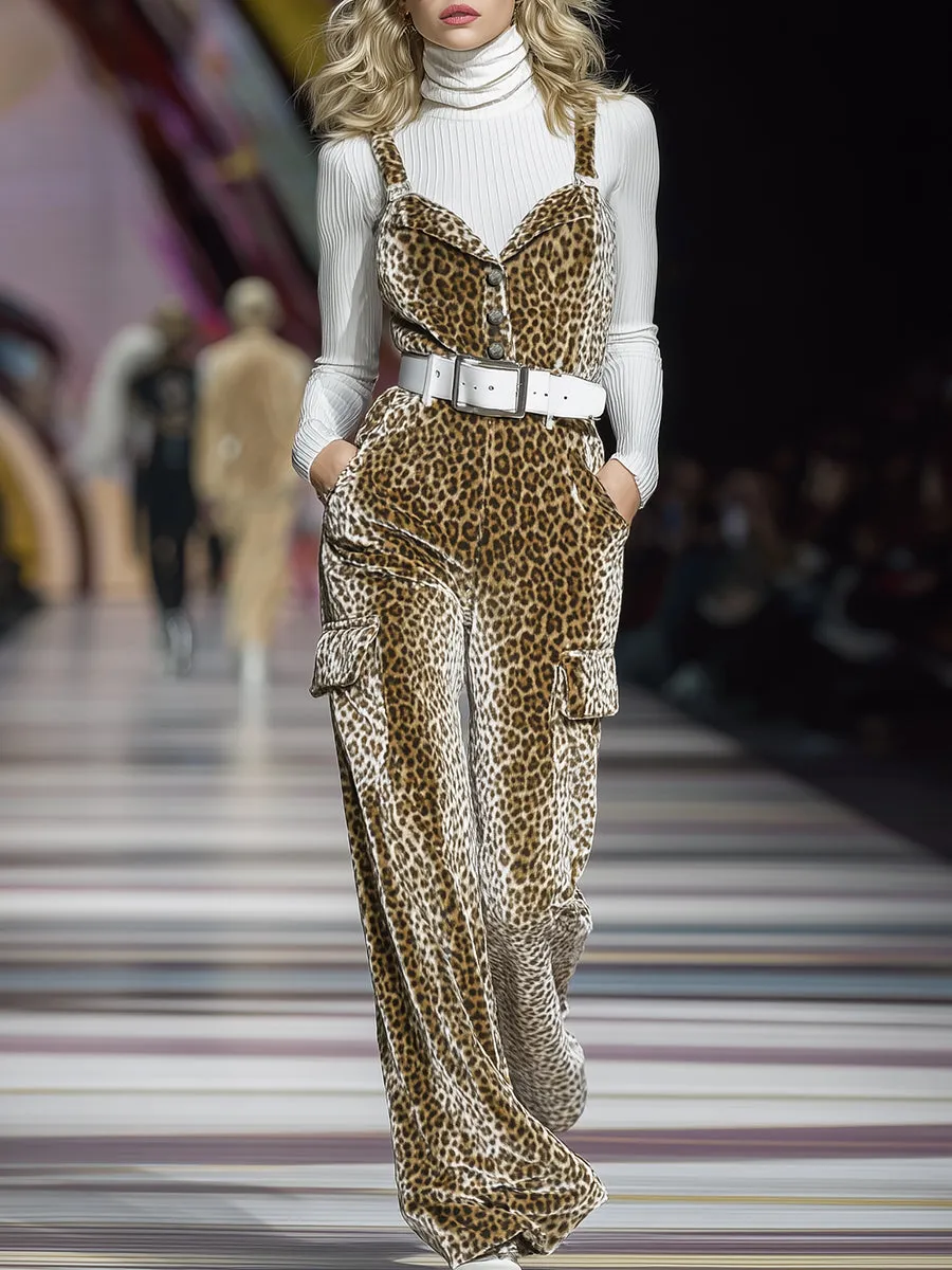 Casual And Stylish Leopard Print Velvet Overalls sold by Oyrosy
