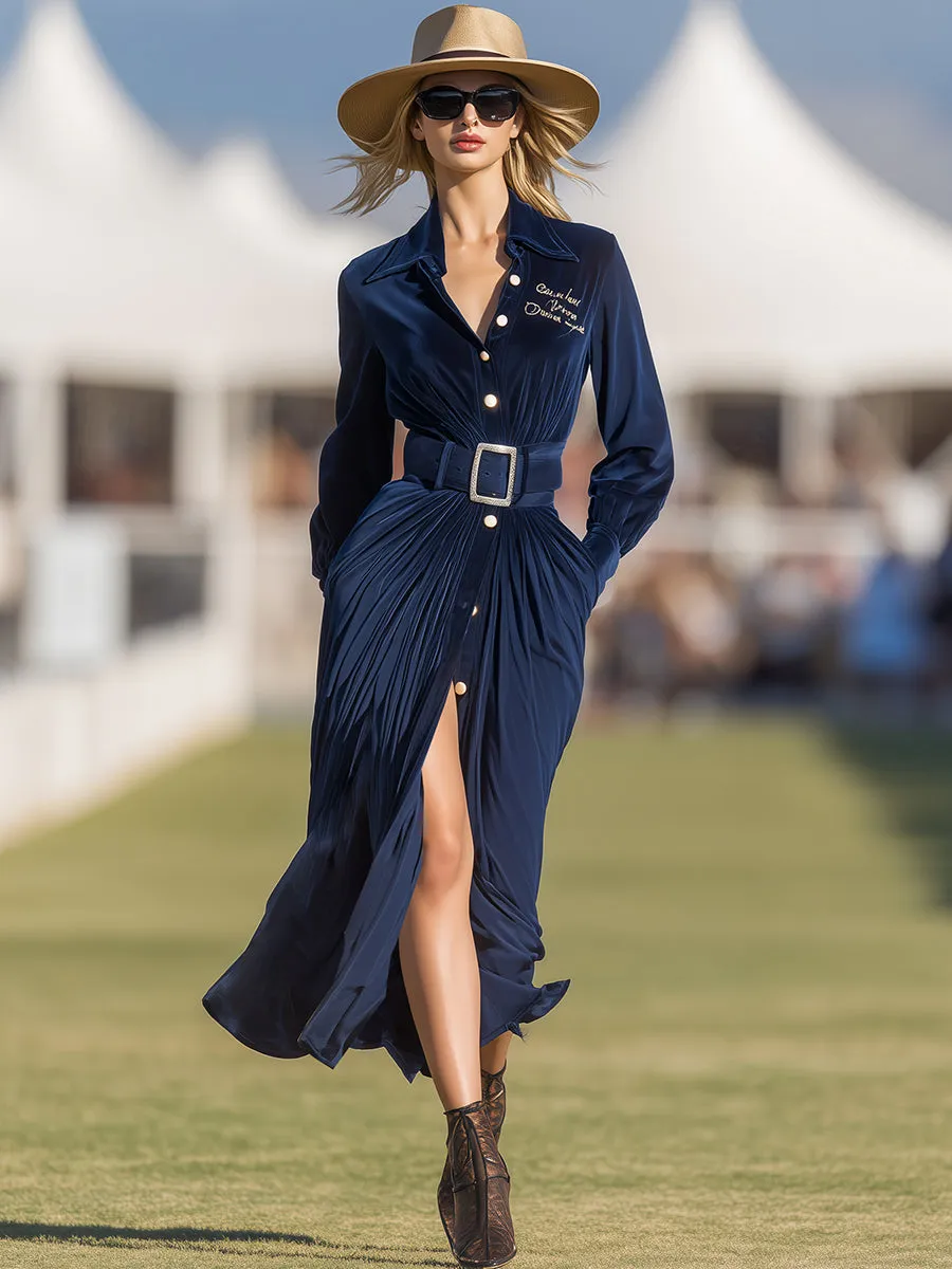 Stylish And Casual Button-down Dark Blue Midi Dress sold by Oyrosy product image thumbnail 2