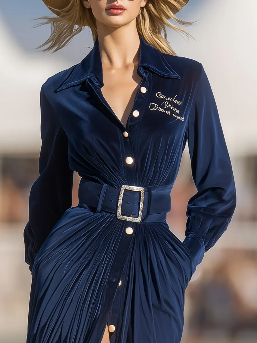 Stylish And Casual Button-down Dark Blue Midi Dress sold by Oyrosy product image thumbnail 3