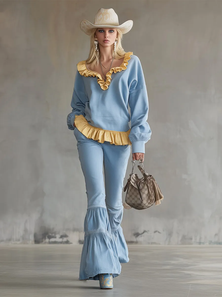 Stylish And Refreshing Blue Sweatshirt And Flared Pants Tracksuit sold by Oyrosy product image thumbnail 2