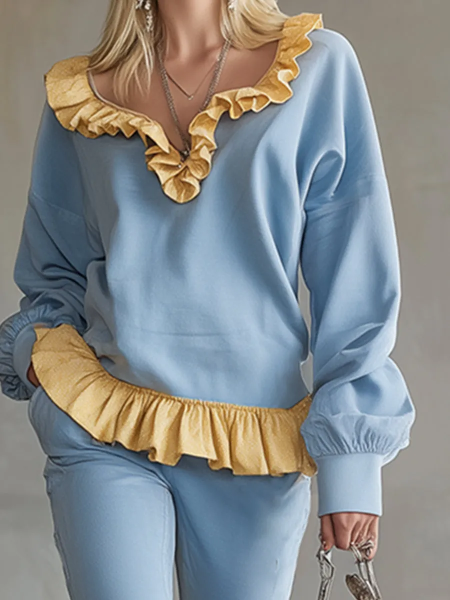 Stylish And Refreshing Blue Sweatshirt And Flared Pants Tracksuit sold by Oyrosy product image thumbnail 3