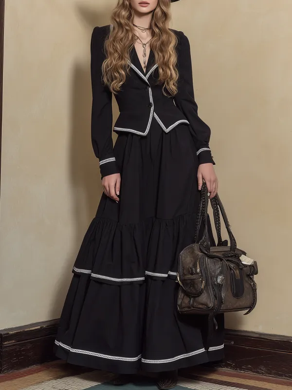 Retro Bohemian White Ribbon Short Jacket And Ruffled Skirt Set sold by Oyrosy